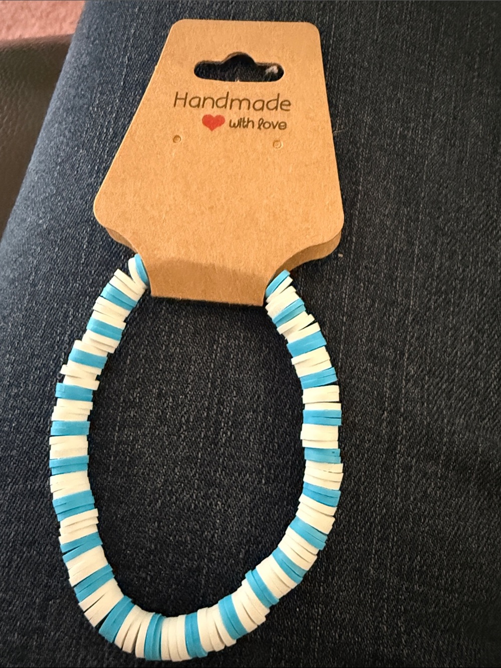 Handmade Kids Blue & White Beaded Stretch Bracelet